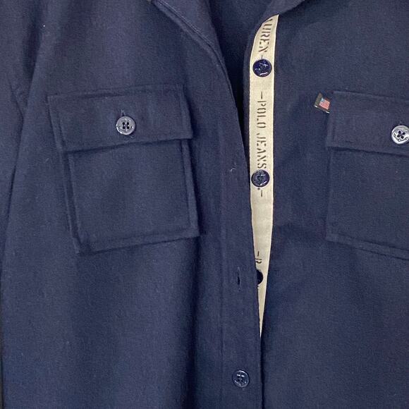 Ralph Lauren Polo Jeans Med Navy Wool Blend Button Shirt Jacket Preppy Cabincore - Picture 6 of 12